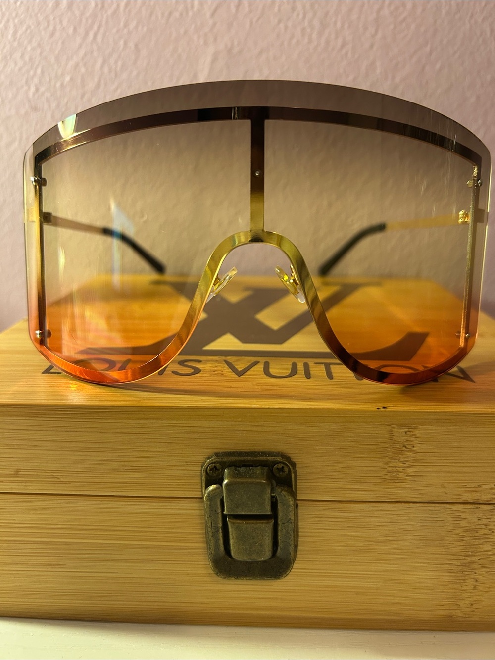 Oversized Gradient Shield Sunglasses in Brown and Orange